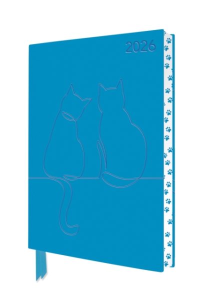 Two Happy Cats 2026 Artisan Art Vegan Leather Diary Planner - Page to View with Notes by Flame Tree Studio