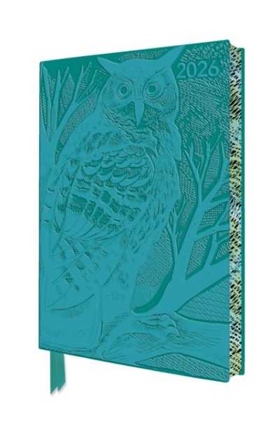 Angela Harding: Long Eared Owl 2026 Artisan Art Vegan Leather Diary Planner - Page to View with Notes by Flame Tree Studio